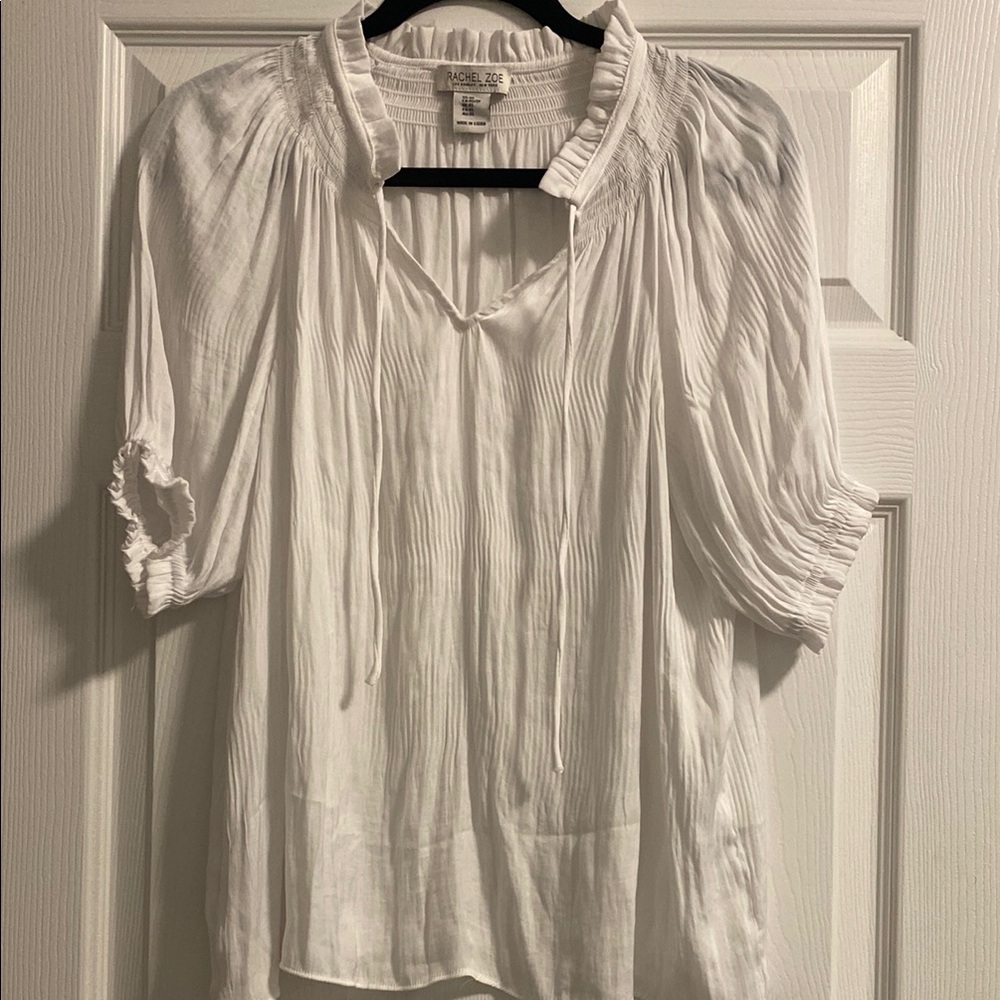 White Ruffled Blouse with Mandarin Collar
